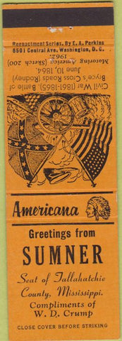 Matchbook Cover - Perkins Americana Civil War Sumner  MS Orange