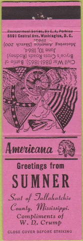 Matchbook Cover - Perkins Americana Civil War Sumner  MS Pink