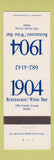 Matchbook Cover - 1904 Restaurant Wine Bar Seattle WA