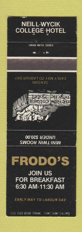 Matchbook Cover - Frodo's Neill Wycik College Hotel Toronto ON