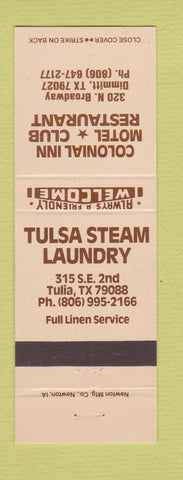 Matchbook Cover - Colonial Inn Motel Club Restaurant Dimmitt TX Tulia Laundry