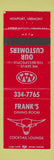 Matchbook Cover - Frank's Restaurant Newport VT
