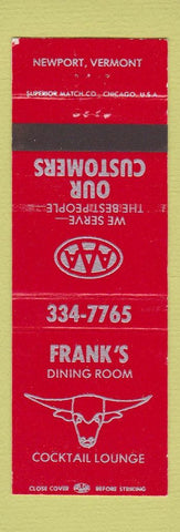 Matchbook Cover - Frank's Restaurant Newport VT