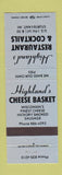 Matchbook Cover - Highland's Restaurant Sturtevant WI BLUE