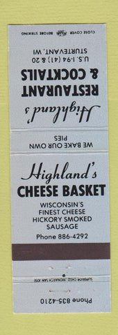 Matchbook Cover - Highland's Restaurant Sturtevant WI BLUE