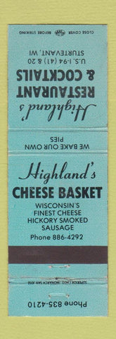 Matchbook Cover - Highland's Restaurant Sturtevant WI TEAL