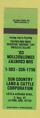 Matchbook Cover - Sun Country Land Cattle Corp La Pine OR