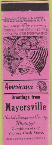 Matchbook Cover - Perkins Americana Civil War Mayersville MS Pink