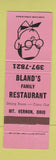 Matchbook Cover - Bland's Restaurant Mount Vernon OH