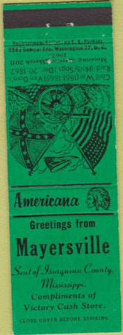 Matchbook Cover - Perkins Americana Civil War Mayersville MS Green