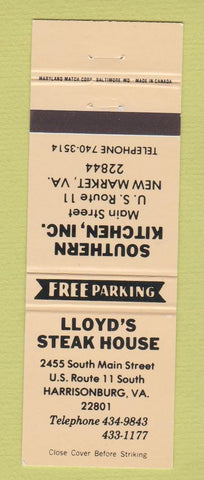 Matchbook Cover - Lloyd's Steak House Harrisonburg VA New Market