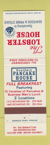 Matchbook Cover - The Lobster House Pancakes Williamsburg VA