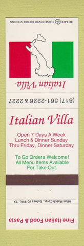 Matchbook Cover - Italian Villa Restaurant Arlington TX