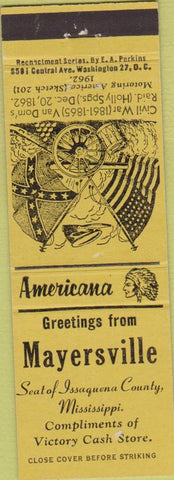 Matchbook Cover - Perkins Americana Civil War Mayersville MS Yellow