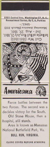 Matchbook Cover - Perkins Americana Civil War Bull Run VA White
