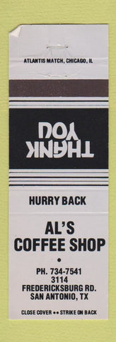 Matchbook Cover - Al's Coffee Shop San Antonio TX LIGHT BLUE WEAR