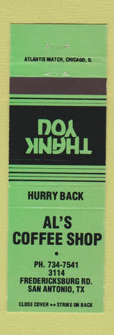 Matchbook Cover - Al's Coffee Shop San Antonio TX GREEN