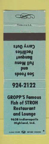 Matchbook Cover - Gropp's Fish of Stroh Restaurant Highland IN
