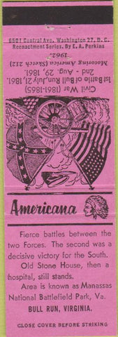 Matchbook Cover - Perkins Americana Civil War Bull Run VA Pink