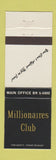 Matchbook Cover - Millionaires Club Chicago IL