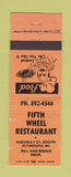 Matchbook Cover - Fifth Wheel Restaurant Plymouth WI ORANGE