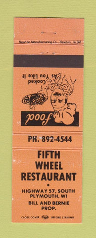 Matchbook Cover - Fifth Wheel Restaurant Plymouth WI ORANGE