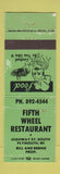 Matchbook Cover - Fifth Wheel Restaurant Plymouth WI GREEN WEAR