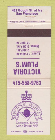 Matchbook Cover - Victoria Plum's Restaurant British San Francisco CA