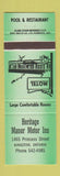 Matchbook Cover - Heritage Manor Motor Inn Kingston ON