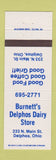 Matchbook Cover - Burnett's Delphos Dairy Store OH