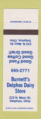Matchbook Cover - Burnett's Delphos Dairy Store OH