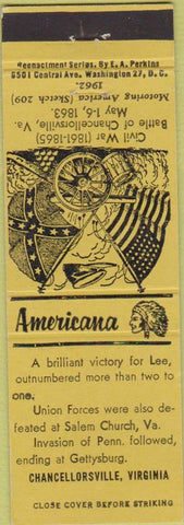 Matchbook Cover - Perkins Americana Civil War Chancellorsville VA Yellow
