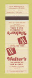 Matchbook Cover - Walter's American Bar Grill Indianapolis IN
