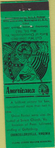 Matchbook Cover - Perkins Americana Civil War Chancellorsville VA Green
