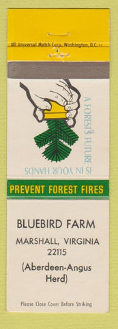 Matchbook Cover - Prevent Forest Firest Bluebird Farm Marshall VA