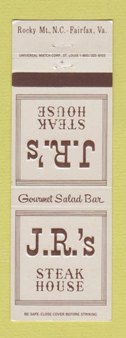 Matchbook Cover - JR's Steak House Fairfax VA Rocky Mount NC