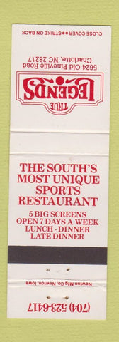 Matchbook Cover - True Legends Charlotte NC
