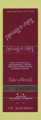 Matchbook Cover - Take a Break Charlotte NC