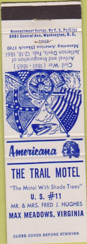 Matchbook Cover - Perkins Americana Trail Motel Max Meadows VA White