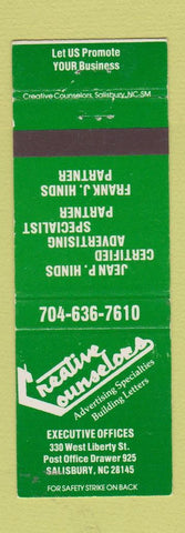 Matchbook Cover - Creative Counselors Advertising Salisbury NC