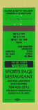 Matchbook Cover - Sports Page Restaurant Kannapolis NC GREEN