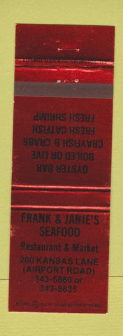 Matchbook Cover - Frank and Janie's Seafood RED