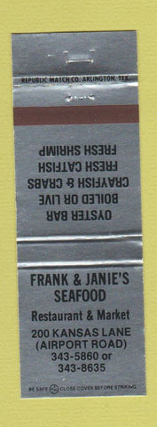 Matchbook Cover - Frank and Janie's Seafood SILVER
