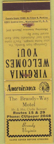 Matchbook Cover - Perkins Americana Brandy Way Motel VA Yellow