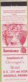 Matchbook Cover - Perkins Americana Clevenger's Motel Amissville VA White