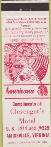 Matchbook Cover - Perkins Americana Clevenger's Motel Amissville VA White