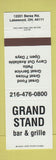 Matchbook Cover - Grand Stand Bar Grille Lakewood OH