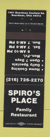 Matchbook Cover - Spiro's Place Boardman OH