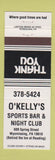 Matchbook Cover - O'Kelly's Sports Bar Wyomissing PA