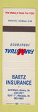 Matchbook Cover - Baetz Insurance Ames IA Nevada IA Farm Mutual